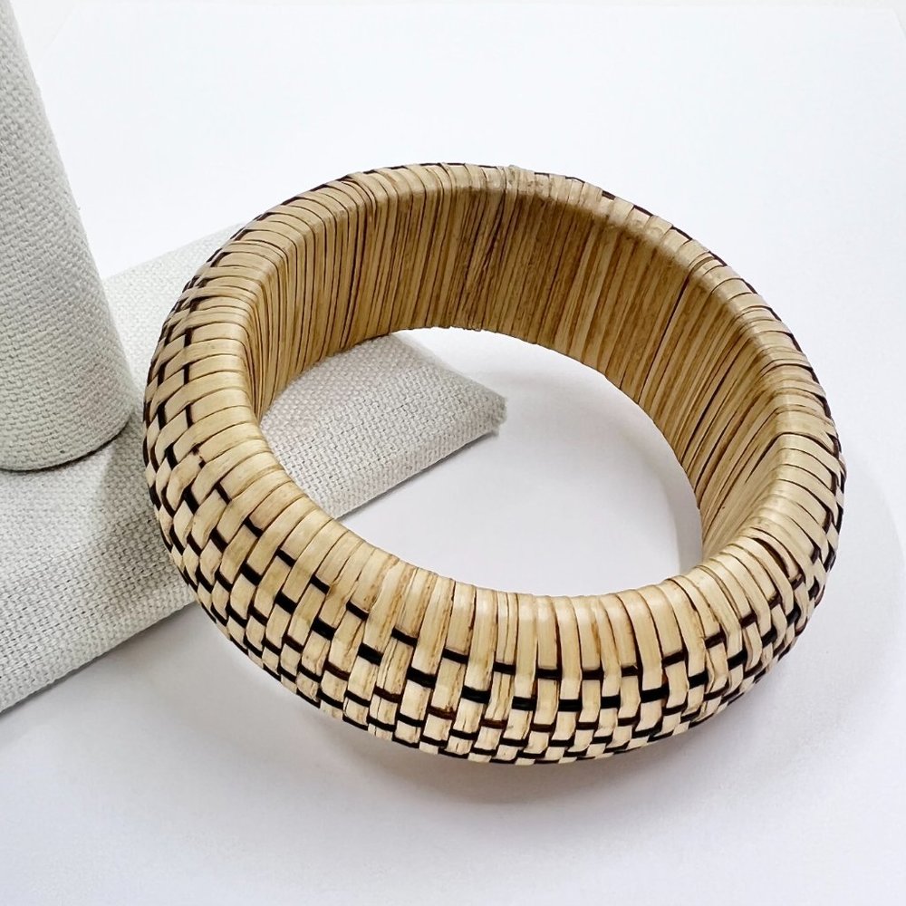 Tan & Brown Natural Woven Bangle Bracelet - Picture 3 of 5